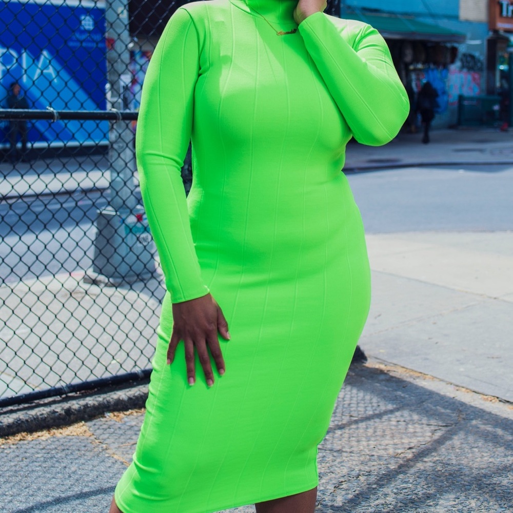 Boohoo Neon High Neck Long Sleeve Bandage Midi